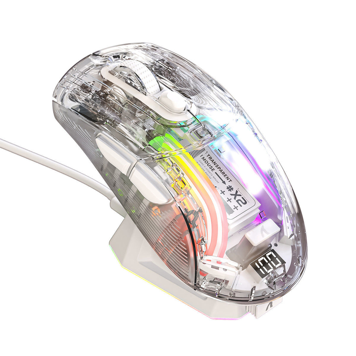 Wireless Bluetooth Three-mode RGB Luminous Transparent Gaming Mouse With Screen
