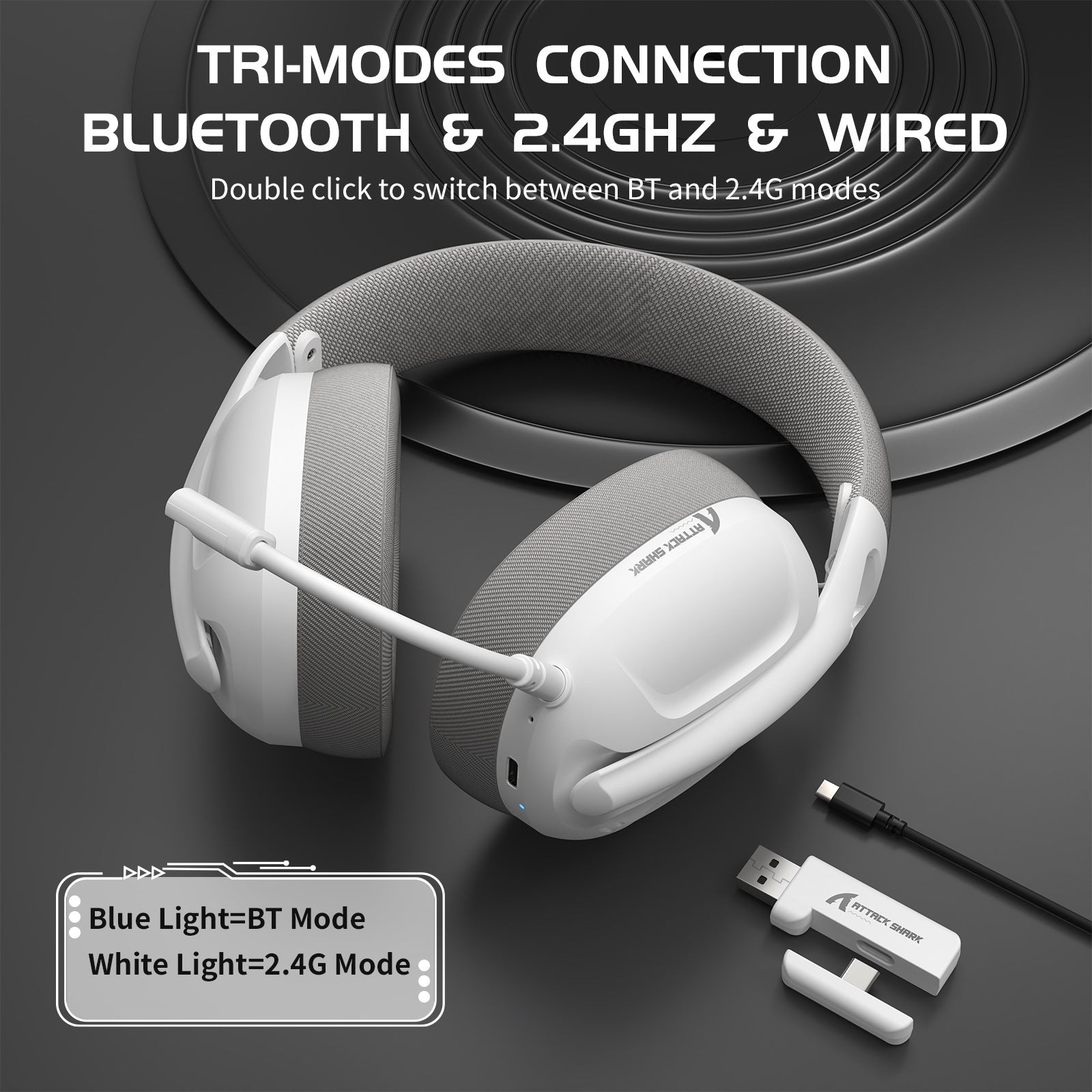 Wireless Bluetooth 24G Triple-mode Wired Lightweight Over-ear Gaming Headset With Microphone
